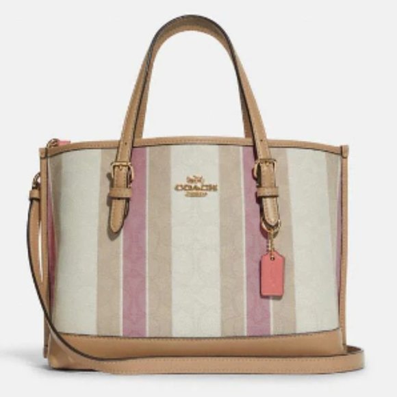 NWT Coach Mollie Tote 25 Signature Jacquard Handbag Pink Ivory Taffy Tan C8416 - Picture 11 of 15